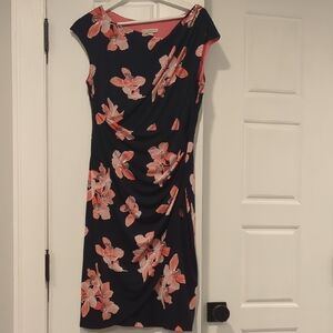 Dress Barn Navy and Coral Floral Midi Dress